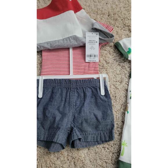 Carter's Baby 3-Piece Set Romper Outfit Dino Shark Stripe Bodysuit Summer NWT NB - Picture 5 of 7